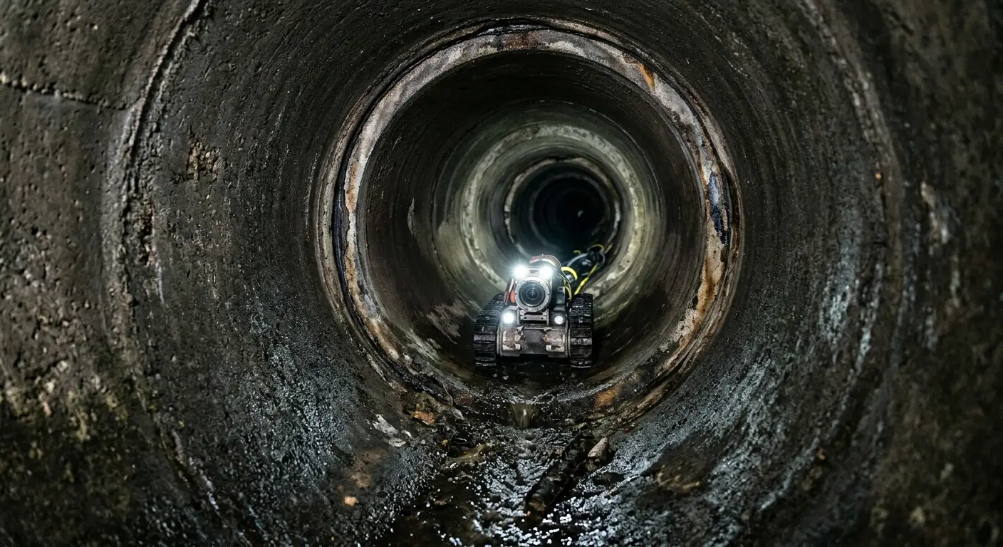 Robotic sewer camera inspecting pipe interior for Drain Snake Service in Brookline